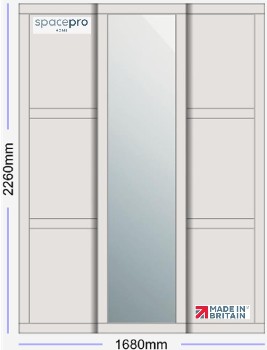 Spacepro Shaker 3 Door Kit - Dove Grey Frame | 2x Dove Grey 3 Panel | 1x Mirror 1 Panel H2260mm x W1680mm