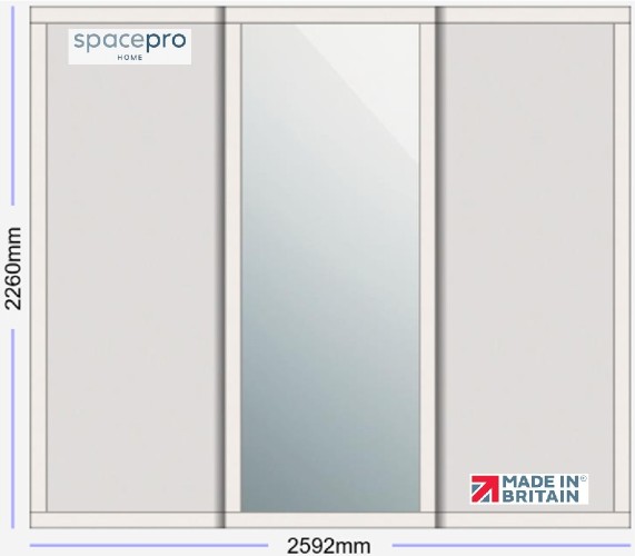 Spacepro Shaker 3 Door Kit - Cashmere Frame | 2x Cashmere 1 Panel | 1x Mirror 1 Panel H2260mm x W2592mm