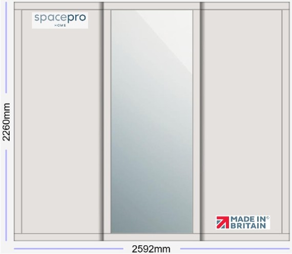 Spacepro Shaker 3 Door Kit - Dove Grey Frame | 2x Dove Grey 1 Panel | 1x Mirror 1 Panel H2260mm x W2592mm