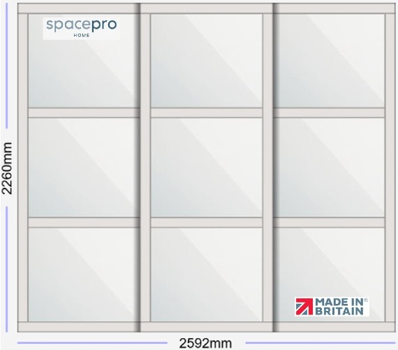 Spacepro Shaker 3 Door Kit - Dove Grey Frame | 3x Mirror 3 Panel H2260mm x W2592mm