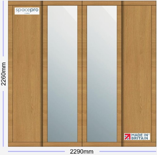 Spacepro Shaker 4 Door Kit - Oak Frame | 2x Oak 1 Panel | 2x Mirror 1 Panel H2260mm x W2290mm