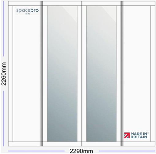 Spacepro Shaker 4 Door Kit - White Frame | 2x White 1 Panel | 2x Mirror 1 Panel H2260mm x W2290mm