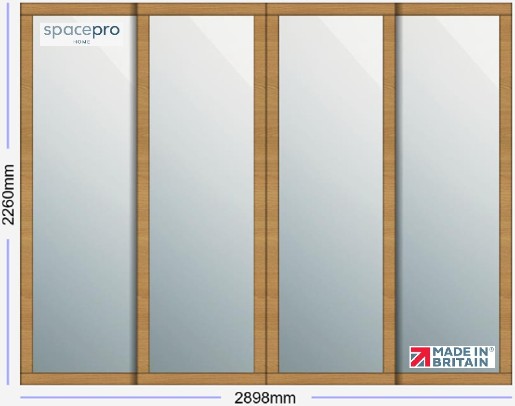 Spacepro Shaker 4 Door Kit - Oak Frame | Mirror Panel H2260mm x W2898mm