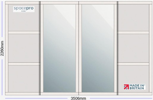 Spacepro Shaker 4 Door Kit - Cashmere Frame | 2x Cashmere 3 Panel | 2x Mirror 1 Panel H2260mm x W3506mm