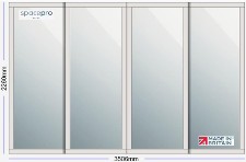 Spacepro Shaker 4 Door Kit - Cashmere Frame | 4x Mirror 1 Panel H2260mm x W3506mm
