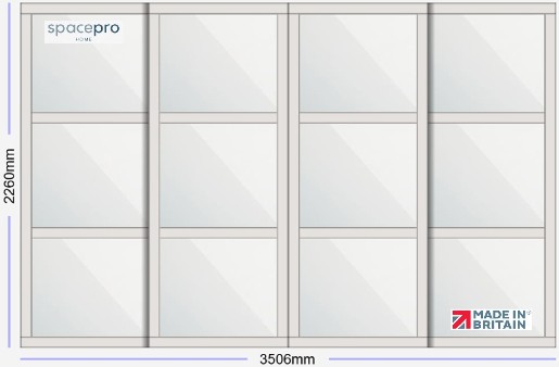 Spacepro Shaker 4 Door Kit - Dove Grey Frame | 4x Mirror 3 Panel H2260mm x W3506mm