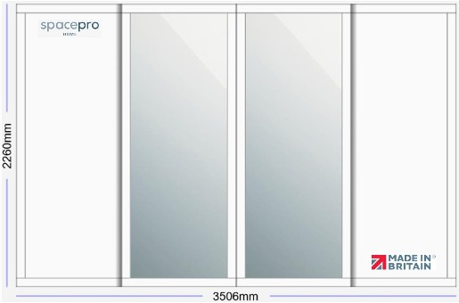 Spacepro Shaker 4 Door Kit - White Frame | 2x White 1 Panel | 2x Mirror 1 Panel H2260mm x W3506mm